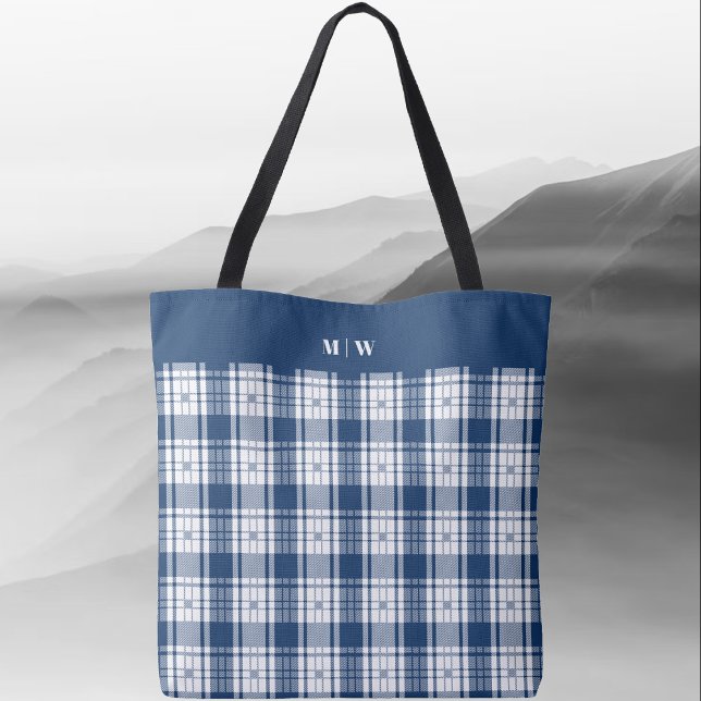 Tote Bag Tartan Plaid - bleu marine et blanc (Tartan Plaid - Navy Blue and White Tote Bag by Leapfroglisics Shop)
