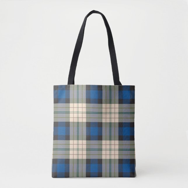 Tote Bag Tartan plaids motif - beige bleu traditionnel (Devant)