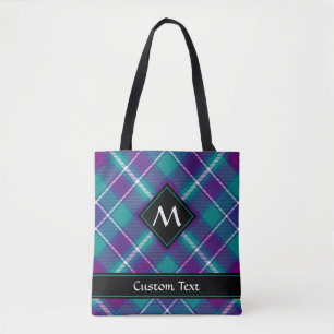 Tote Bag Tartan vert de mer, violet et bleu