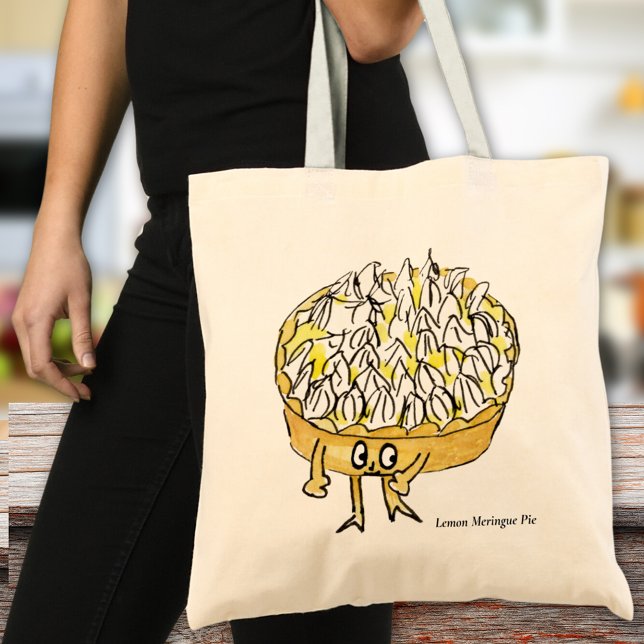 Tote Bag Tarte au citron meringué amusant et joli dessin an (Cute lemon meringue pie cartoon funny baking lovers gift tote bag)