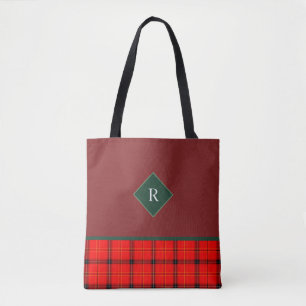 Tote Bag Tartelan de Noël rouge et vert patiné Monogramme