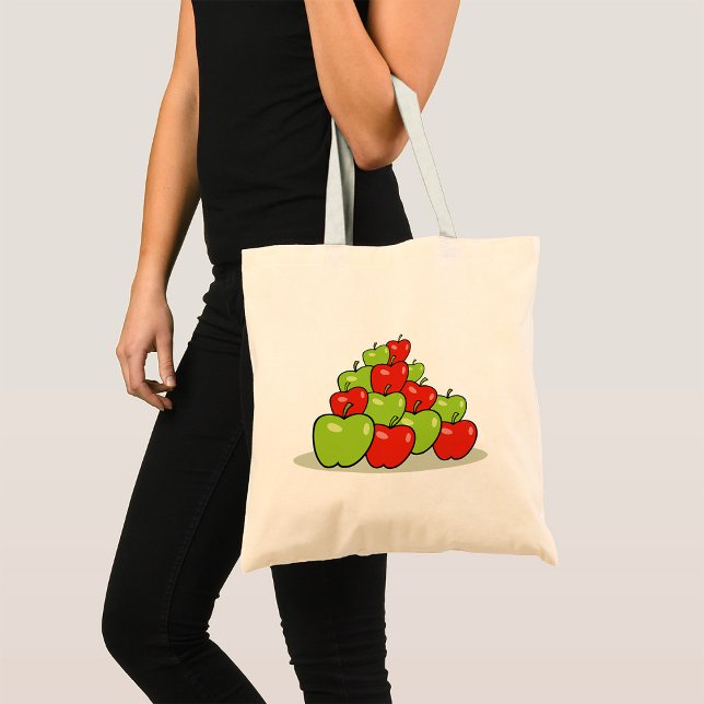 Tote Bag Tas de pommes rouges et vertes Fruits frais (Créateur téléchargé)