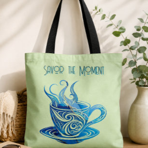 Tote Bag Tasse à café bleue artistique avec motifs tourbill