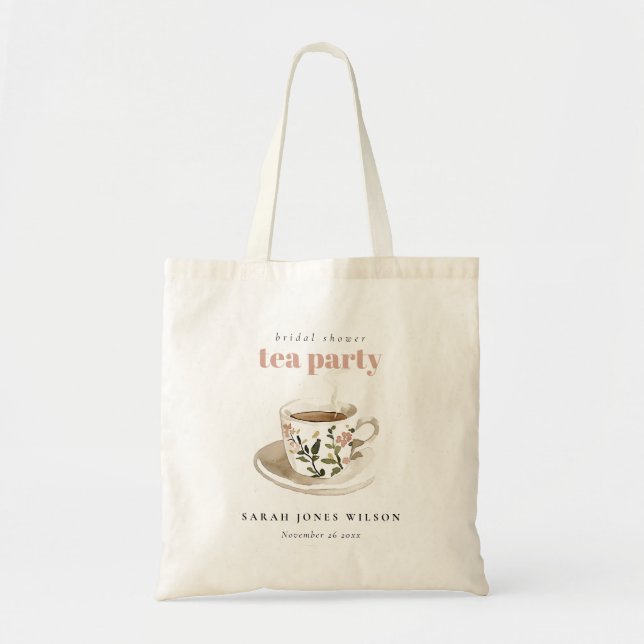 Tote Bag Tasse de thé florale chic pour la fête de mariage  (Devant)