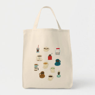 Tote Bag Tasses tirées par la main de café, d'haricots, e