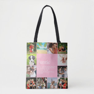 Tote Bag Tatie Tante Définition Collage Photo Rose