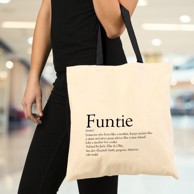Tote Bag Tatie, Tante, Définition de Tatie Moderne Amusante (Funtie, Aunt, Auntie Definition Modern Fun Tote Bag)