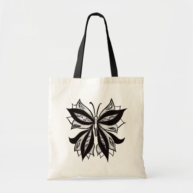 Tote Bag Tatouage à papillon Abstrait noir et blanc (Devant)