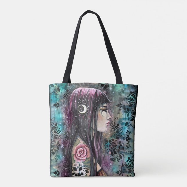Tote Bag Tatouage de rose Fantastique Art (Dos)