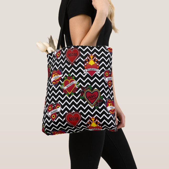 Tote Bag Tatouage maman Chevron blanc (De près)