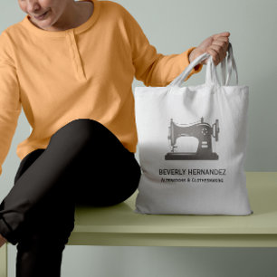 Tote Bag Taupe Gris Vintage Machine à coudre Seamstress