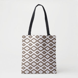 Tote Bag Taupe motif diamant brun et blanc