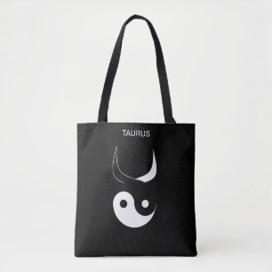 Tote Bag Taureau & Yin Yang noir et blanc élégant sur fond 