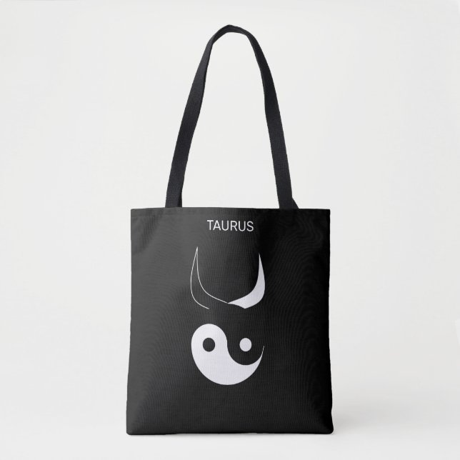 Tote Bag Taurus et élégant Yin noir et blanc Yang sur noir (Devant)