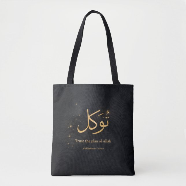 Tote Bag Tawakkul Gold Arabic Calligraphy – Trust the Plan  (Devant)