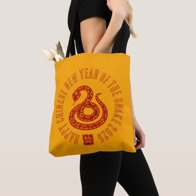 Tote Bag TB de style découpe papier serpent rouge (De près)