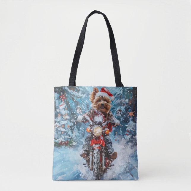 Tote Bag Tchiens de Biewer Terrier à moto Noël (Devant)