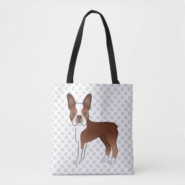 Tote Bag Tchiot De Dessin Animé Mignon Boston Terrier Rouge (Devant)