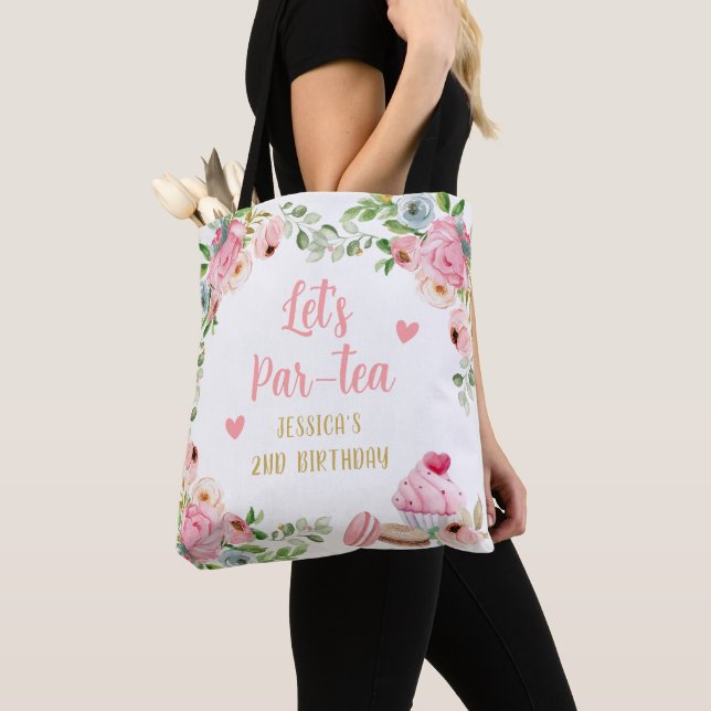 Tote Bag Tea Anniversaire Fleur rose Fille Par tea Floral (De près)