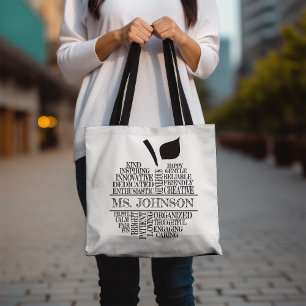 Tote Bag Teacher Apple Typographie noir et blanc