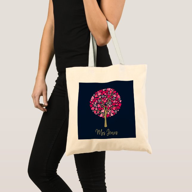 Tote Bag Teacher appreciation venft gold glitter heart tree (Devant (produit))