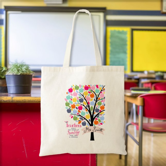 Tote Bag Teacher Pommier coloré Merci cadeau (Créateur téléchargé)