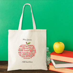 Tote Bag Teacher Red Apple mot cloud merci mode
