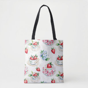 Tote Bag Teacup de fraise vintage motif floral