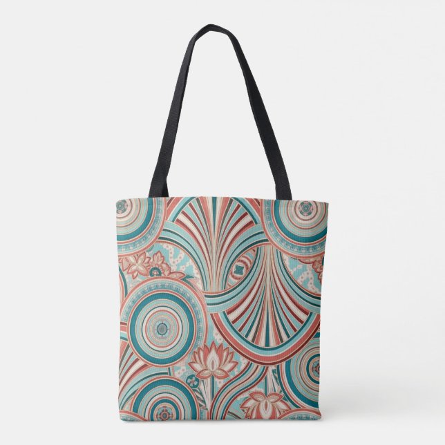 Tote Bag Teal and Coral Nouveau Flow (Dos)