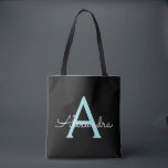 Tote Bag Teal Aqua Blue Féminin Monogramme Nom Moderne<br><div class="desc">Noir et Teal Aqua Blue Élégant Ajoutez Votre Propre Nom Monogramme Sac À Dos. Ce Sac À Dos peut être personnalisé pour inclure votre initiale et votre prénom et offert en cadeau pour Noël,  anniversaire Sweet 16,  enterrement de vie de jeune fille ou un mariage.</div>