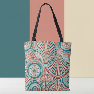 Tote Bag Teal et Coral Nouveau Flow