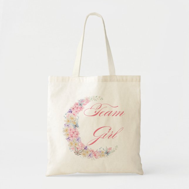 Tote Bag team girl baby shower rose script élégant floral (Devant)