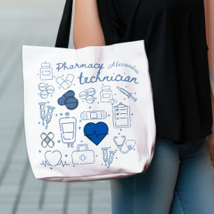 Tote Bag Technicien en pharmacie sur mesure Blue Doodline A