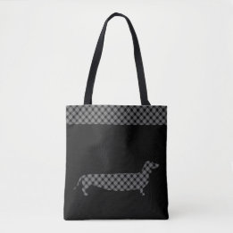 Tote Bag Teckel de plaid sur le noir