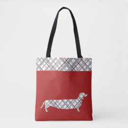 Tote Bag Teckel de plaid sur le rouge