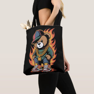 Tote Bag Teddy Bear in Hip-Hop Style with Gold Chains