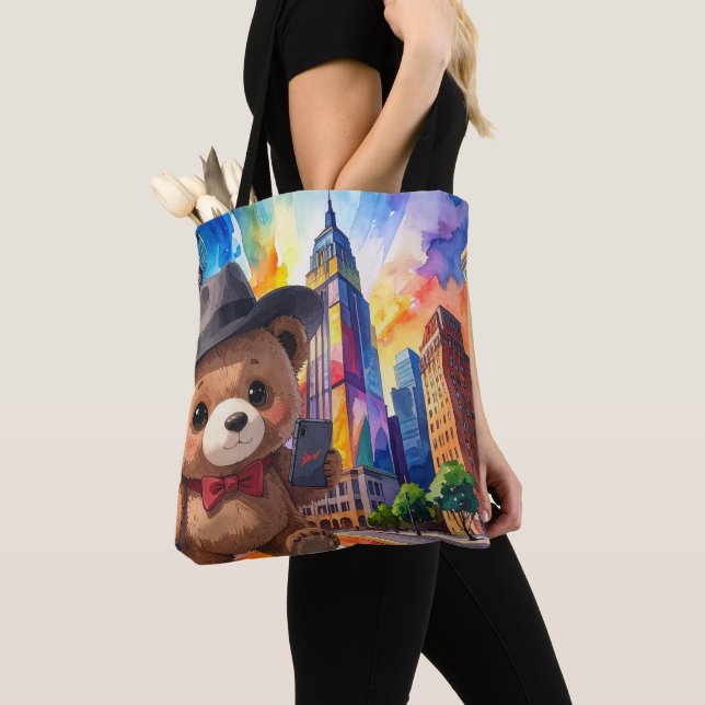 Tote Bag Teddy Bear Touring The City NYC Tourist Vacation (De près)
