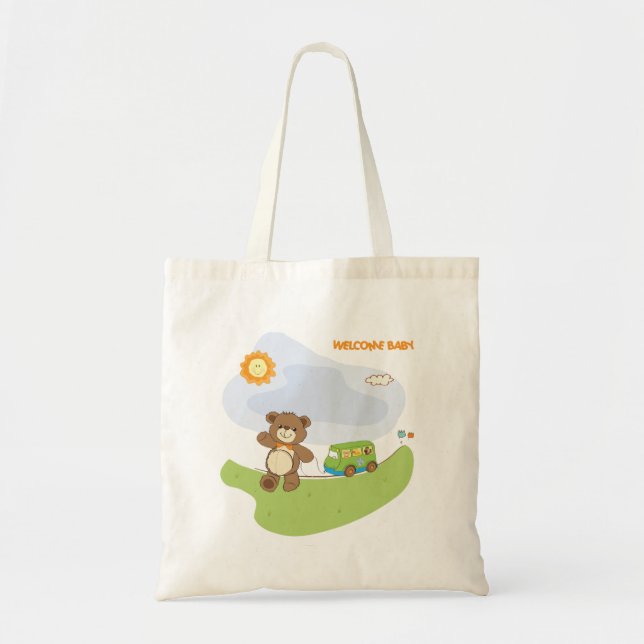 Tote Bag Teddy Bear Welcome Baby Nursery Design (Devant)