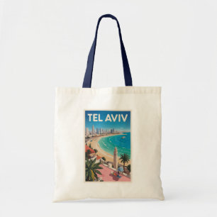 Tote Bag Tel Aviv Israël Illustration Voyage Art Rétro
