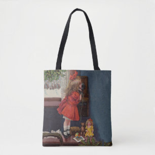 Tote Bag Téléphone Antique de Petite Fille de Noël
