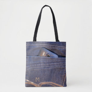 Tote Bag Téléphone de photo dans le monogramme bleu de