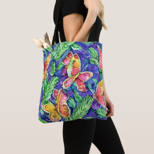 Tote Bag Tellement mignon peinture aquarelle Papillons Bleu