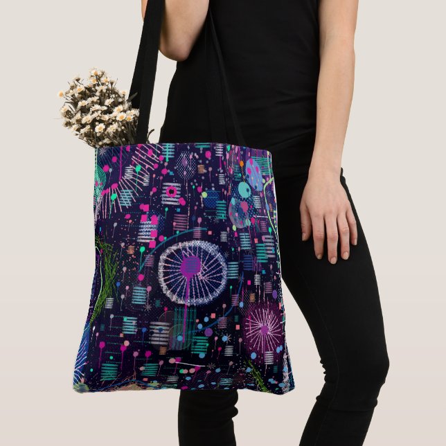 Tote Bag Tempête de neige cosmique : Art abstrait maximalis (De près)