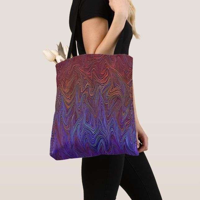 Tote Bag "Tempête neurale" Abstraite" Bleu rouge (De près)