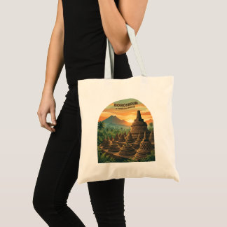 Tote Bag Temple de Borobudur vintage Indonésie Lever de sol