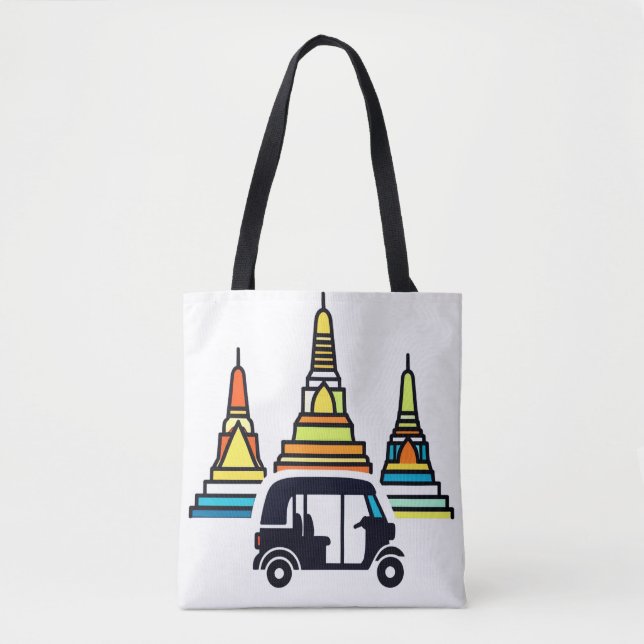 Tote Bag Temples thaïlandais et tuk tuks (Devant)