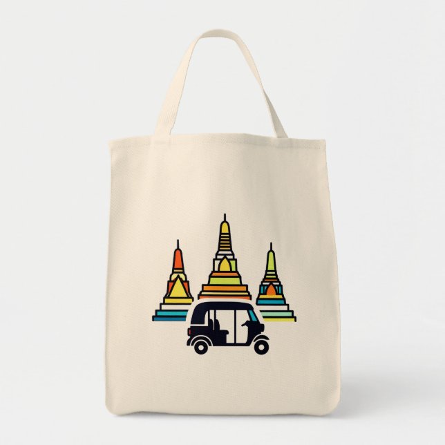 Tote Bag Temples thaïlandais et tuk tuks (Devant)