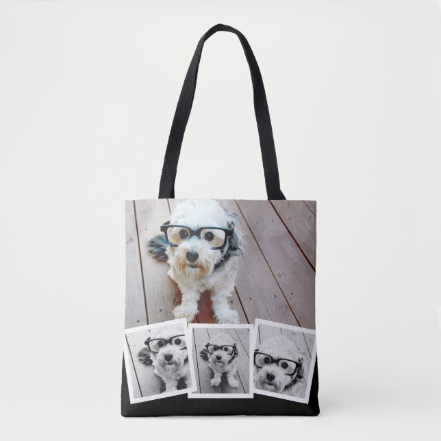 Tote Bag Tendance 4 Collage Photo Blanc Noir (Devant)