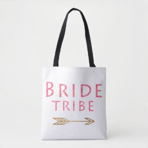 Tote Bag tendance mariée rose de la tribu or flèche design