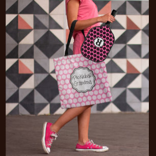 Tote Bag Tendance Pickleball noir & rose 3 lettres Monogram